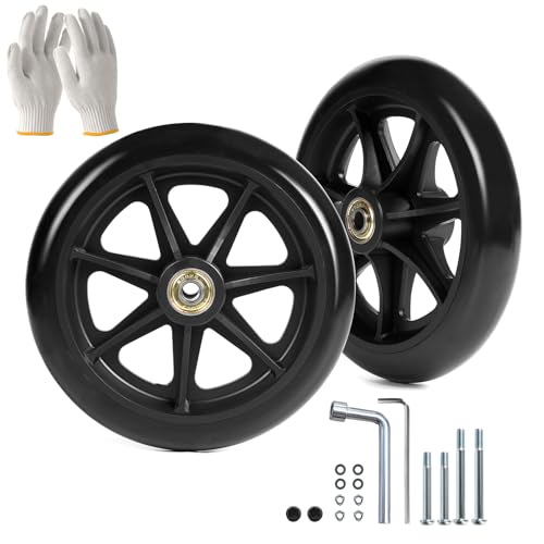 WEIJIA 6 Inch Wheelchair Wheels (1 Pair) - Replacement Wheels with Narrow Wear-Resistant PU Tires for Wheelchairs Walkers Rollators Essential Wheelchair and Walker Accessories