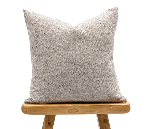 Krinto Designer Floral Terra Cotta Rust Brown on Natural Linen Pillow Cover, Brown Pillow, Boho Pillow, Spring Decor Pillow, Floral Pillow Cover (Rust Brown, 14