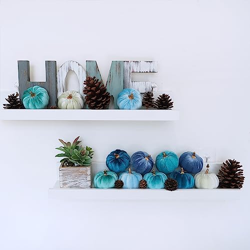 Image of Winlyn 12 Pcs Assorted Small Faux Velvet Pumpkins Decorative Teal Blue Green Turquoise Fabric Foam Pumpkins 3 inch for Farmhouse Fall Wedding Halloween Thanksgiving Table Centerpiece Mantel Decor