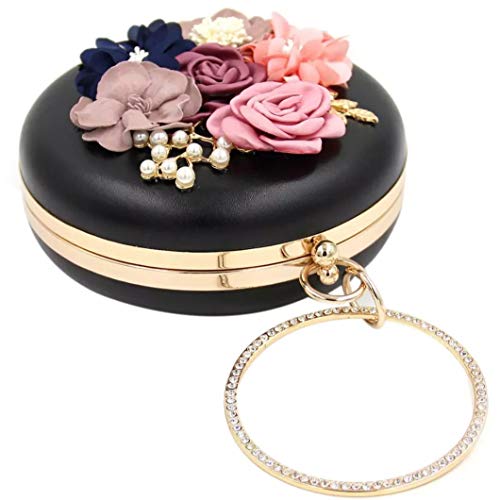 Image of TOOBA Handicraft Women's Round Shape Clutch Bag Purse | Floral Bag, Bridal Purse & Party Handbag Design with Ring Handle - Wedding & Special Occasion Clutch