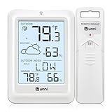 Indoor Outdoor Thermometer Wireless Weather Station, Temperature Humidity Monitor Battery Powered Inside Outside Thermometers with 330ft Range Remote Sensor and Backlight Display（WH01）