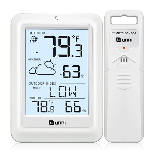 Indoor Outdoor Thermometer Wireless Weather Station, Temperature Humidity Monitor Battery