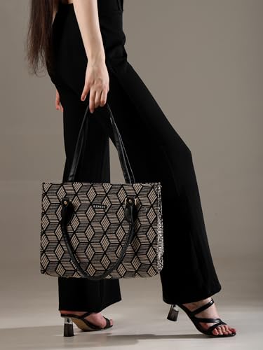 Image of ENSAC Cotton Tote Bag for Women, Stylish Handbag for women with Zip Closure | Fit for Office Bag, College, Travel Use | Handcrafted in India
