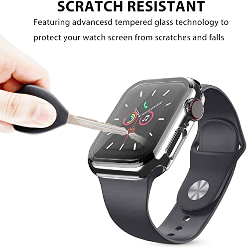 Image of HANKN 2 Pack for Apple Watch Series 6 5 4 SE 40mm Tempered Glass Screen Protector Case Clear Hard Cover Iwatch, Transparent