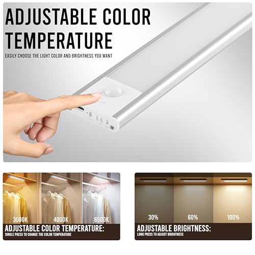 Image of Gesto Rechargeable Motion Sensor Led Light for Wardrobe - 3 Color Modes Magnetic Closet Light with Stepless Dimming for Under Counter| Under Cabinet Light,Kitchen Light,Cupboard Lights (Silver,20 Cm)