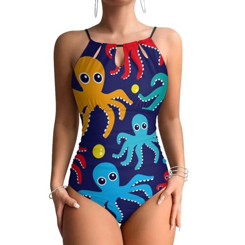 Maillots de bain une pièce femme contrôle ventre : monokini de plage avec motif pieuvre