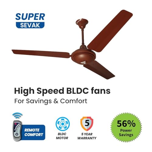 Image of Superfan Super Sevak 1200 mm BLDC Ceiling Fan with Remote | 11 kV Surge Protection | 380 RPM | 220 CMM Airflow | 35W Power Saving Fan | 5 Year Warranty (Black)