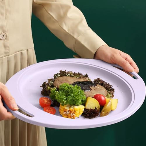 Image of Unbreakable Wheat Straw Plates for Lunches, Sauce, Side Dishes, Appetizers, Condiments, Snacks, Cake, Meat, Charcuterie, Family Gatherings Dishwasher & Microwave Safe (34cm, Purple, Set of 2)