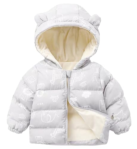SEAUR Toddler Hooded Down Jacket Baby Boys Girls Winter Coats Lightweight Warm Infant Kids Puffer Outwear Grey 6-12M