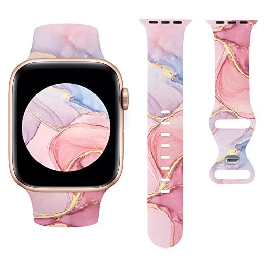 Sport Bands Compatible with Apple Watch Band 42mm 44mm 45mm Women Girls, Rose Gold Pink Marble Design Watch Band Cute Silicone Wristband Replacement iWatch Series 7 SE 6 5 4 3 2 1