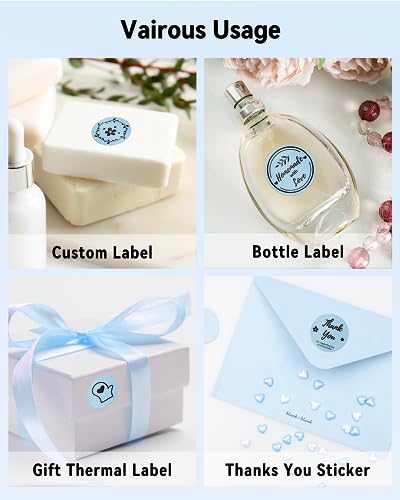 Image of Phomemo 2 inch Color Circle Thermal Labels, Self-Adhesive Round Direct Sticker Labels, Circular Thermal Printer Label for Logo Design, Name /Price Tag, Thanks Card, Address, QR Code, 750 Labels /Roll, Blue