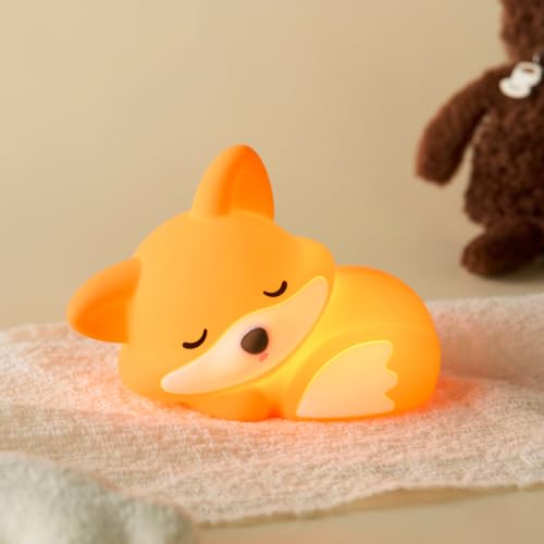Image of S NMT Cute Silicone Fox Night Light for Kids, Rechargeable Sleeping Nursery Nightlights with Timing Function for Christmas Gift, Dimmable Beside Decoration Lamp