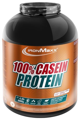 100% Casein Proteinpulver 2000g Cookies & Cream - Fitness Shake mit reinem Casein und wertvollen Aminosäuren, Langes Sättigungsgefühl