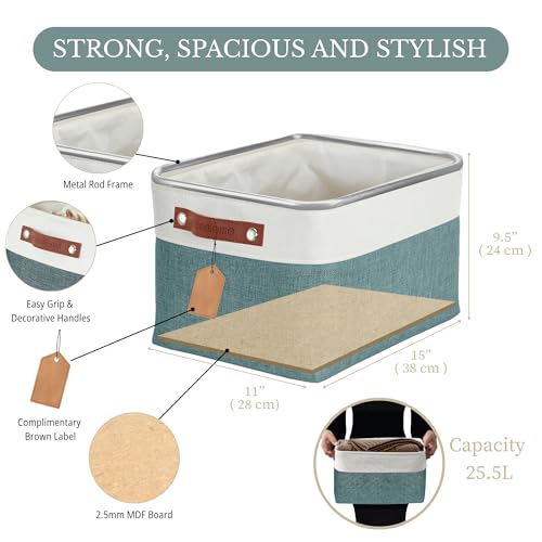 Image of DECOMOMO Foldable Storage Bin Collapsible Sturdy Cationic Fabric Storage Basket Cube W /Handles for Organizing Shelf Nursery Home Closet (Green and White, Large - 15 x 11 x 9.5-4 Pack)
