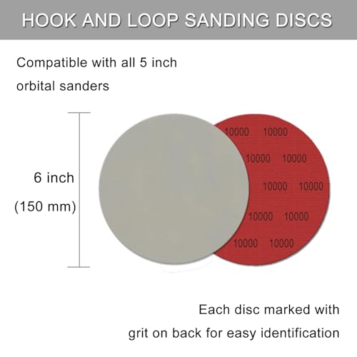 Image of 6 Inch 50 Pcs Wet Dry Sanding Discs Hook and Loop, 10000 Grit Sandpaper Automotive Wood Metal Polishing & Sanding, Silicon Carbide Sand Paper for Random Orbital Sander (Grit 10000)