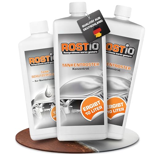 ROSTIO Tankentroster Set 2L + 500ml Tank-Schutzemulsion Entroster-Konzentrat 1:10 verdünnbar für Tanks bis 20L entfernt Rost vollständig Schutzfilm gegen Flugrost Tankpflege & Sanierung