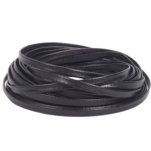 Image of GORGECRAFT 5.5 Yards 5mm Glossy Black Leather Cord Thin Leather Lace 1mm Soft Double Sided Lychee Grain Leather String Strips Lambskin Leather Strap Foldover Leather Rope Supplies for DIY Crafts