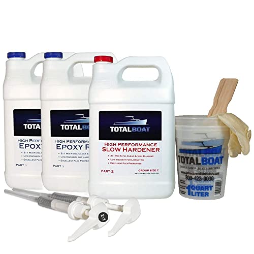 TotalBoat High Performance Epoxy Kit, Crystal Clear Marine Grade Resin and Hardener for Woodworking, Fiberglass and Wood Boat Building and Repair (2 Gallon, Slow)