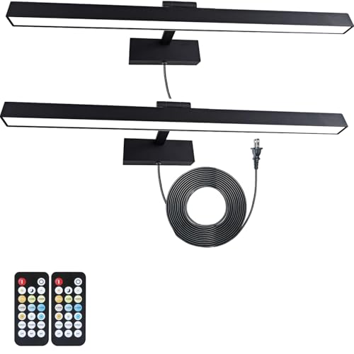 Image of Picture Light for Paintings Plug in, 16 inch 6W Remote Control Wall lights for Painting, 3 Color Temperatures Paintings Light Dimmable Art Lights for Display, Wall, Artwork, Gallery (Black, 2 Pack)