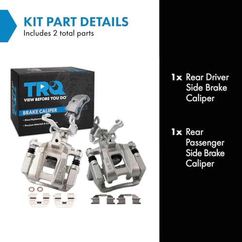 Image of TRQ Rear Driver and Passenger Side Brake Caliper Set Caliper Brackets Hardware Compatible with 16-19 Chevrolet Malibu with Manual Parking Brake