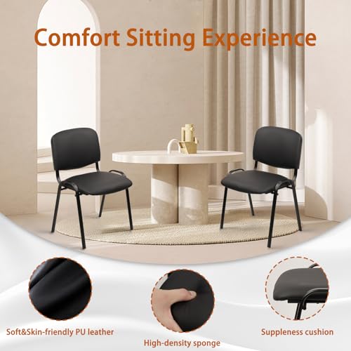 Image of CLATINA Stacking Waiting Room Chairs, PU Leather Armless Office Guest Chair with Metal Frames, Stackable Conference Room Chairs No Wheels for Reception Lobby Side Training School, Black Set of 5