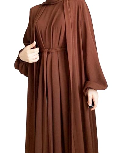 Image of Women's Muslim Dress Two Pieces Set Islamic Prayer Abaya Modest Solid Color Muslim Outfits