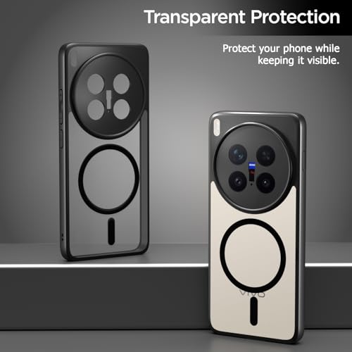 Image of Amazon Basics Back Cover for Vivo X300 Pro 5G Compatible with Mag-Safe | Shockproof Design | Hard Transparent Back Case (Black Mag-Safe)