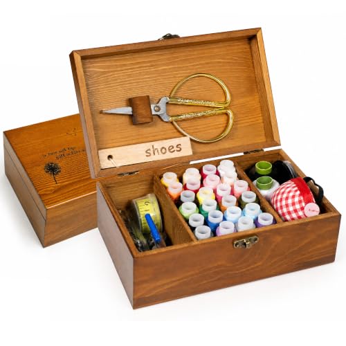 Sewing Kit, Wooden Sewing Kit Box for Adults...