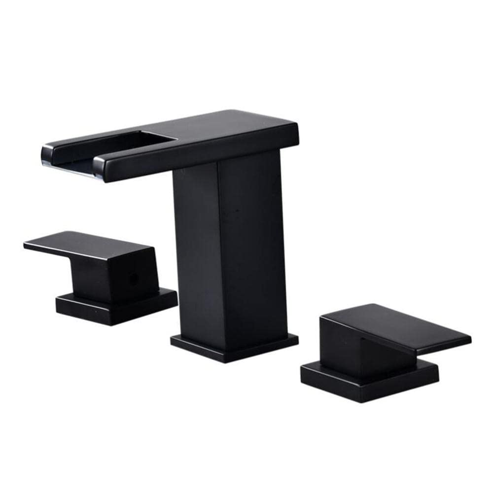 COSZWQDP Bathroom Facets for Sink 3 Hole Waterfall Basin Faucet Brass Hot Water and Cold Washbasin Faucet-Black(Nero)