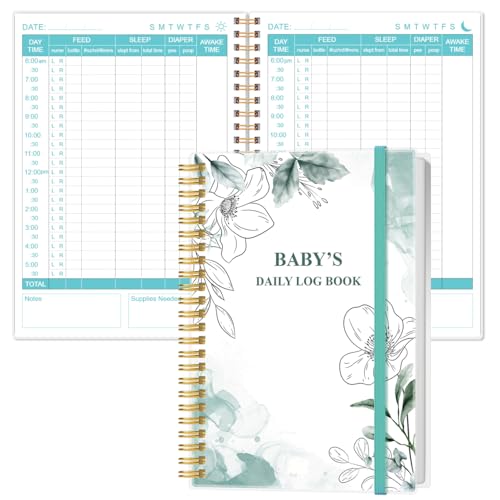 Image of Baby's Daily Log Book - A5 Baby's Tracking for Newborns, 150 Easy to Fill Pages to Track and Monitor Your Newborn Baby's Schedule, Teal Flowers