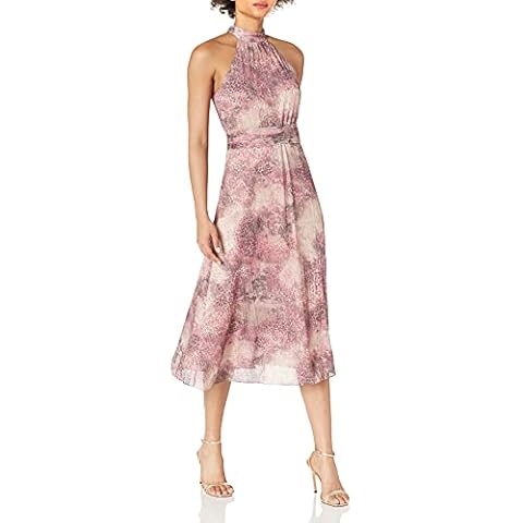 Monique L'Hiullier Women's Pleated Halter Midi Dress. Cocktail, Azalea, 4 Cover