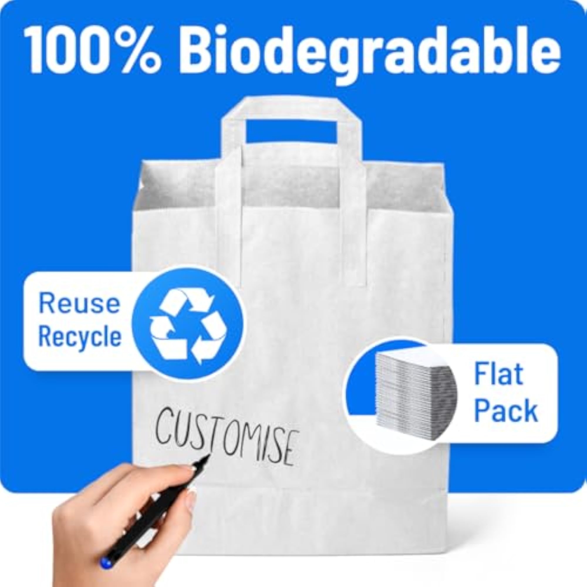 Medium White Paper Bags with Handles, 50 Pack