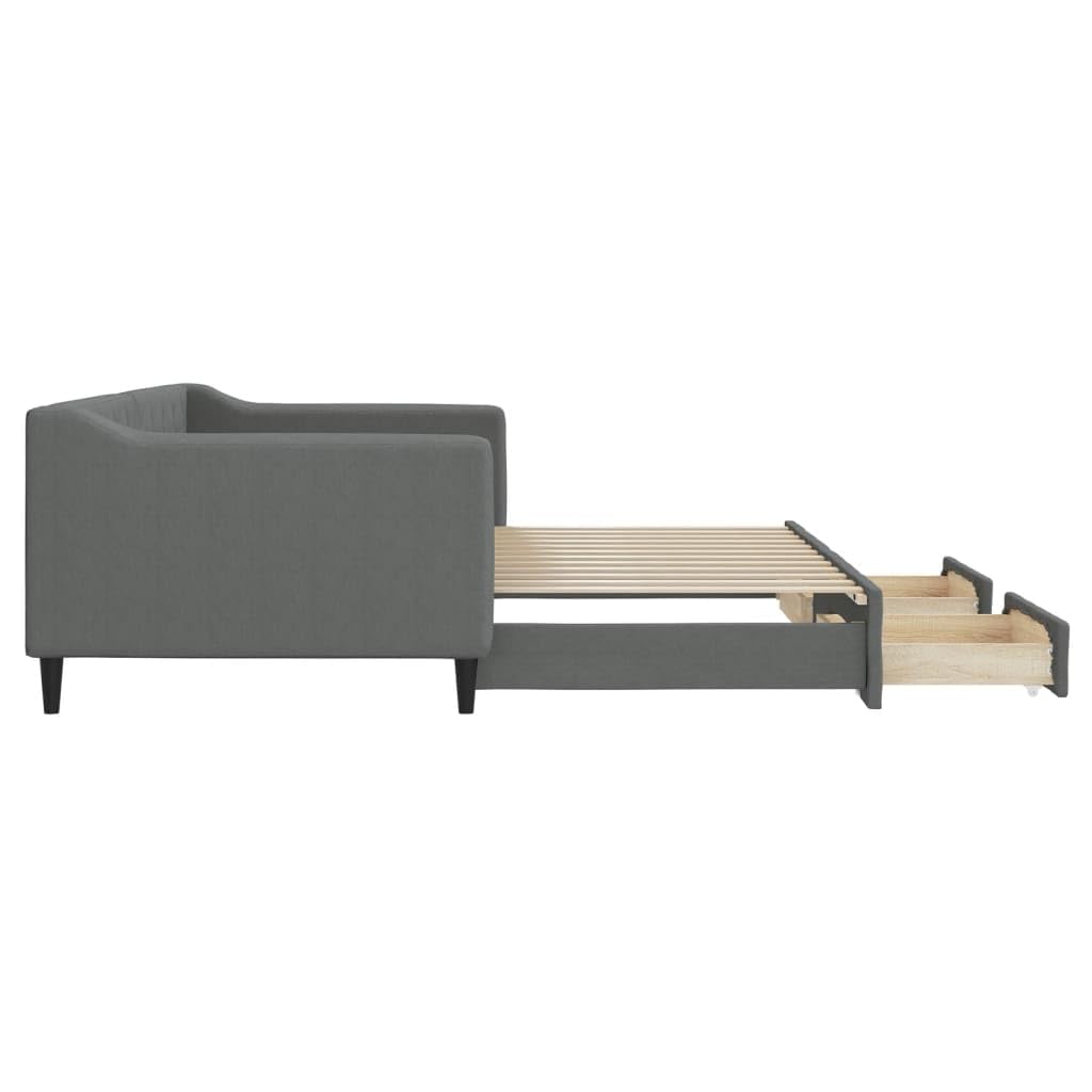 vidaXL Tagesbett, Sofabett Ausziehbar mit Schubladen, Gästebett Schlafsofa für Schlafzimmer Wohnzimmer, Sofa Ausziehbett, Dunkelgrau 90x200cm Stoff