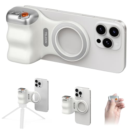 Magnetic Phone Camera Grip, Smartphone Shooting Holder Selfie Handle Snap with Wireless Shutter Button Remote for iPhone 16 15 14 13 12 Pro Max Android Cellphone Vlog Video Photography(White)