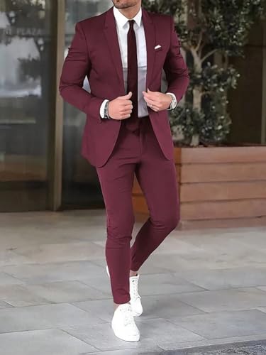 Ulnomio Men's Two Pieces Suit Notch Lapel Single Breasted Button Jacket and Pants Set Groom Work2