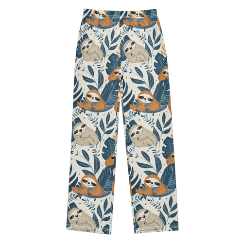 ZZXXB Sloth Leaves Boys Long Pants Soft Trousers Elastic Waist Kids Lounge Bottoms with Pockets S-XL