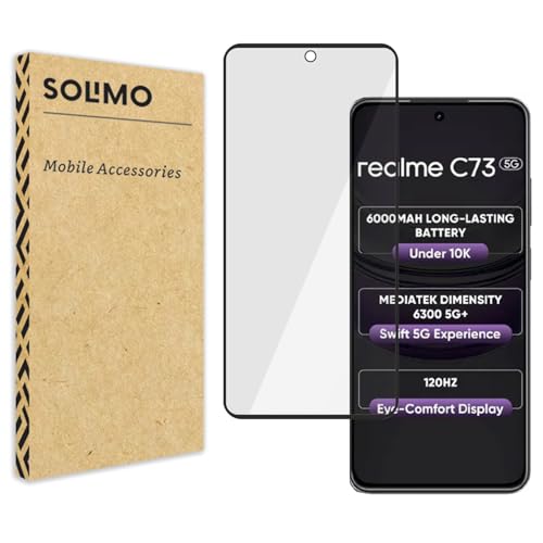 Image of Amazon Brand - Solimo Tempered Glass Screen Protector Compatible with Realme C73 / Realme C75 5G Transparent Protective Film [Clear HD]