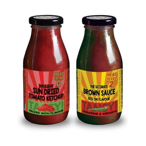 Bramble Foods Pack of 2 Sun Dried Tomato Ketchup & Ultimate Brown Sauce - Perfect with a Range of Dinner Recipes - Delicious Condiment Set - Dipping Sauce Duo - Perfect Gift Cover