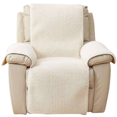 Image of ELEFOCUS Plush Sherpa Fleece Recliner Chair Cover，Soft Warm Sofa Slipcover,Washable for Reclining Sofa,Furniture Protector Non Slip (Cream, 30 inch)