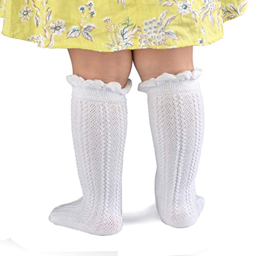 Image of Epeius Baby Girls Boys Cotton Uniform Knee High Socks Tube Ruffled Stockings (Pack of 3 /5)