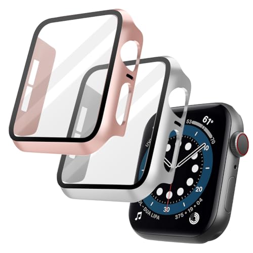 OFFCUP 2 Pezzi Cover per Apple Watch Series 6 / SE/Series 5 / Series 4, 40mm con Vetro Temperato, Copertura Completa Custodia Rigida HD Clear Pellicola Protettiva (Oro Rosa)