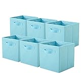 PowerKing Collapsible Storage Cubes with Handles, Fabric Foldable Bins for Closet Shelves, Durable Organization Storage Bins, 10.5'' x 11'' x 10.5'', 6 Pack, Blue