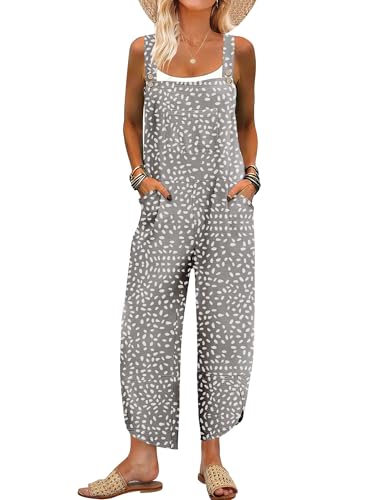 ANRABESS Overalls for Women Casual Summer Jumpsuits Adjustable Straps Loose Fit Bib Overalls Pockets Spring Vacation Clothes Khaki Polka Dot Medium