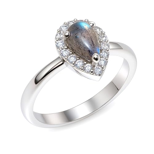 Bague labradorite naturelle argent 925 et zircone cubique bague femme contemporaine