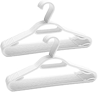 KEPLIN 60 Pack 5-in-1 Clothes Hangers  Adult Plastic Coat Hangers for Wardrobe  Space Saving Storage Organiser Hangers with Tie Bar, Strap Hooks, Non-Slip Notches and Secure Lip (White)