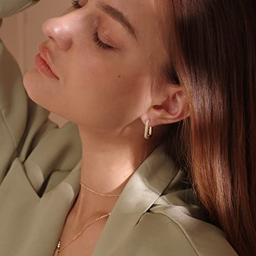 MEVECCO Gold U Shape Huggie Hoop Earrings 18K Gold Plated Dainty Cubic Zirconia Oval Huggie Earring for Women Cute minimalist Fashion Hoops Sleeper Earrings Jewelry3