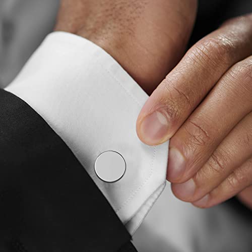 Sterling Silver Classic Round Cufflinks for Men - Luxury Men's Cuff Links With Elegant Gift Box - Crafted With .925 Sterling Silver - Suitable for All Occasions3