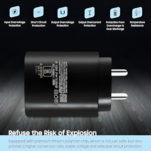 Image of 25W USB-C Charger for Samsung Galaxy F05, M35, A35, A15, M15, F15, M34, F34, A14, M14, F14, S21 FE, S23 FE 5G, S24, Galaxy Tab | Super Fast Charging Adapter | Black