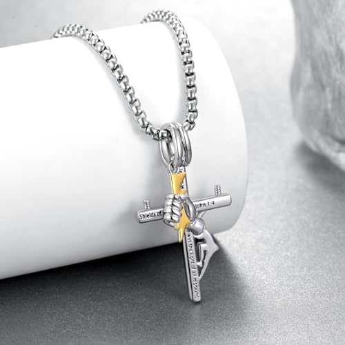 925 Sterling Silver Lineman Cross Necklace for Men, Unique Lineman Gifts, Electrician Jewelry, Faith Pendant Necklace, Cool Accessories for Men2