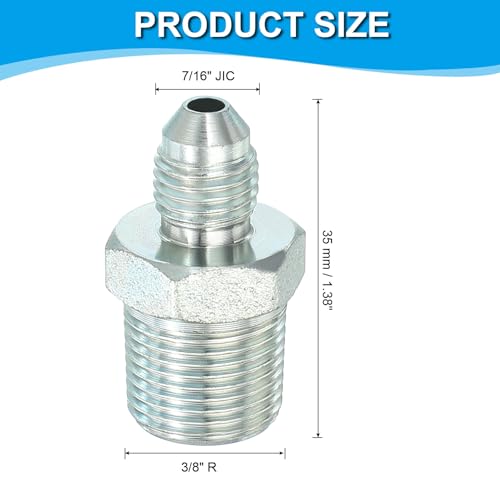 Image of PATIKIL Pipe Adapter Connector 7 /16 inch Male 74 Flare JIC x 3 /8 inch Male R Pipe Fitting Oil Feed Restrictor Fitting Hydraulic Connector for Oil Steam Water Pipelines System